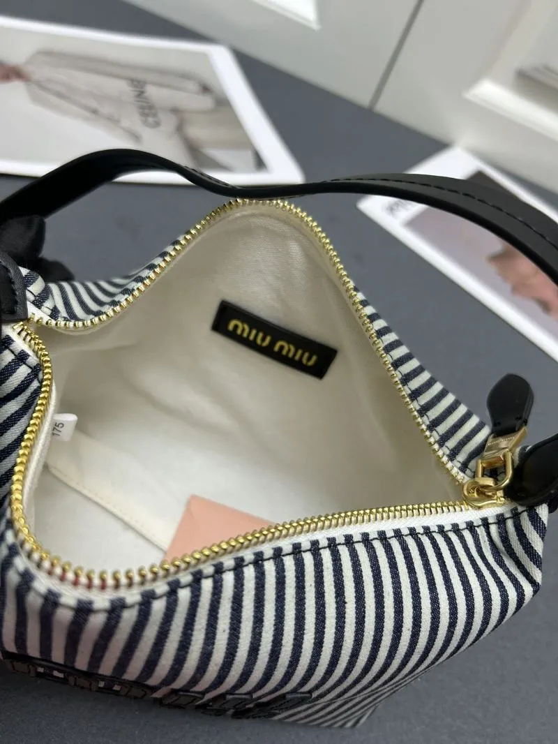 MIU MIU Black White Striped Top Handle Bag 5NE581 - Image 10
