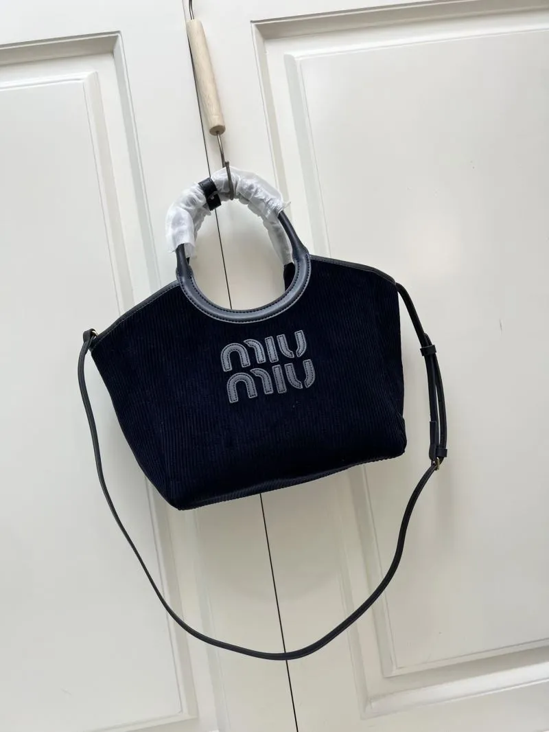 MIU MIU Navy Corduroy Top Handle Crossbody Bag 1070