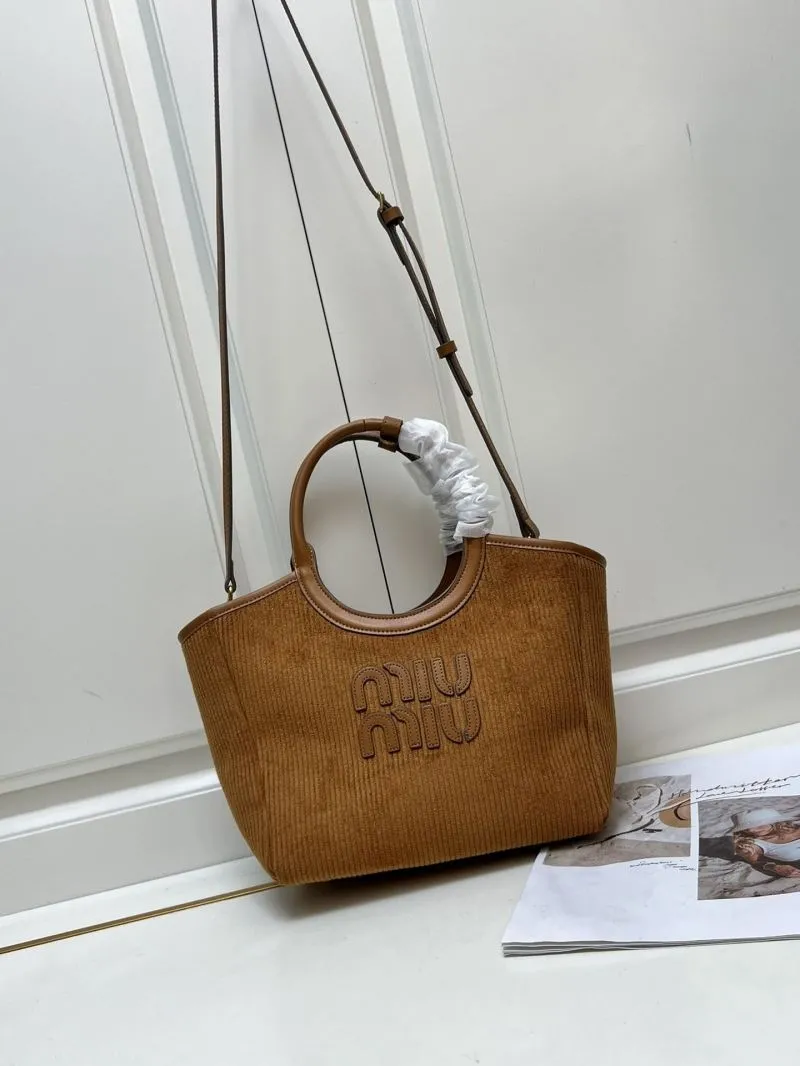MIU MIU Brown Corduroy Top Handle Crossbody Bag