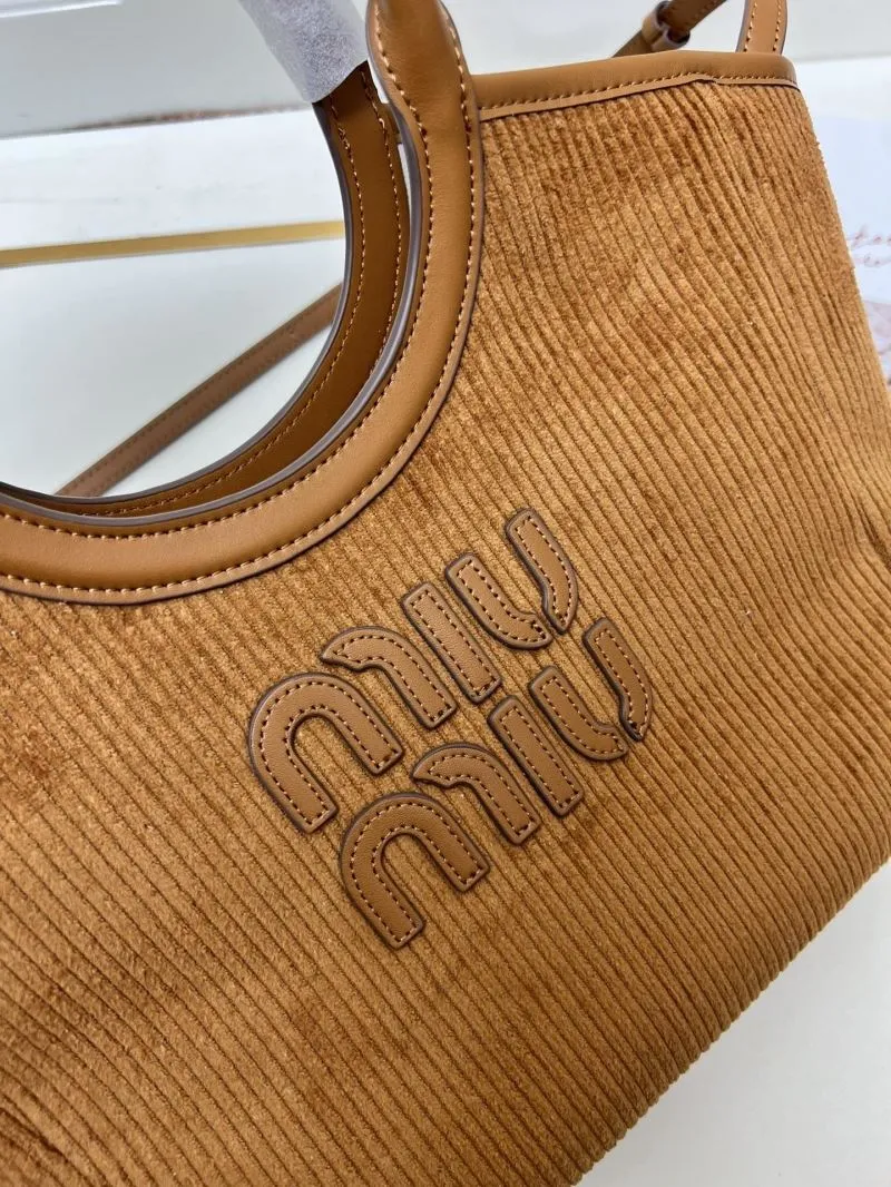MIU MIU Brown Corduroy Top Handle Crossbody Bag - Image 3