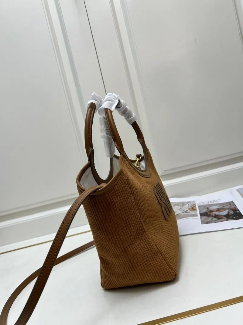 MIU MIU Brown Corduroy Top Handle Crossbody Bag - Image 4