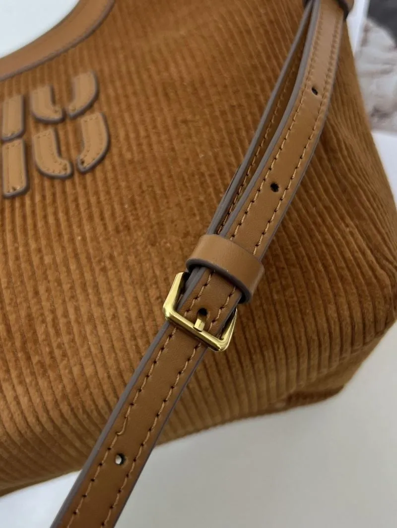 MIU MIU Brown Corduroy Top Handle Crossbody Bag - Image 5