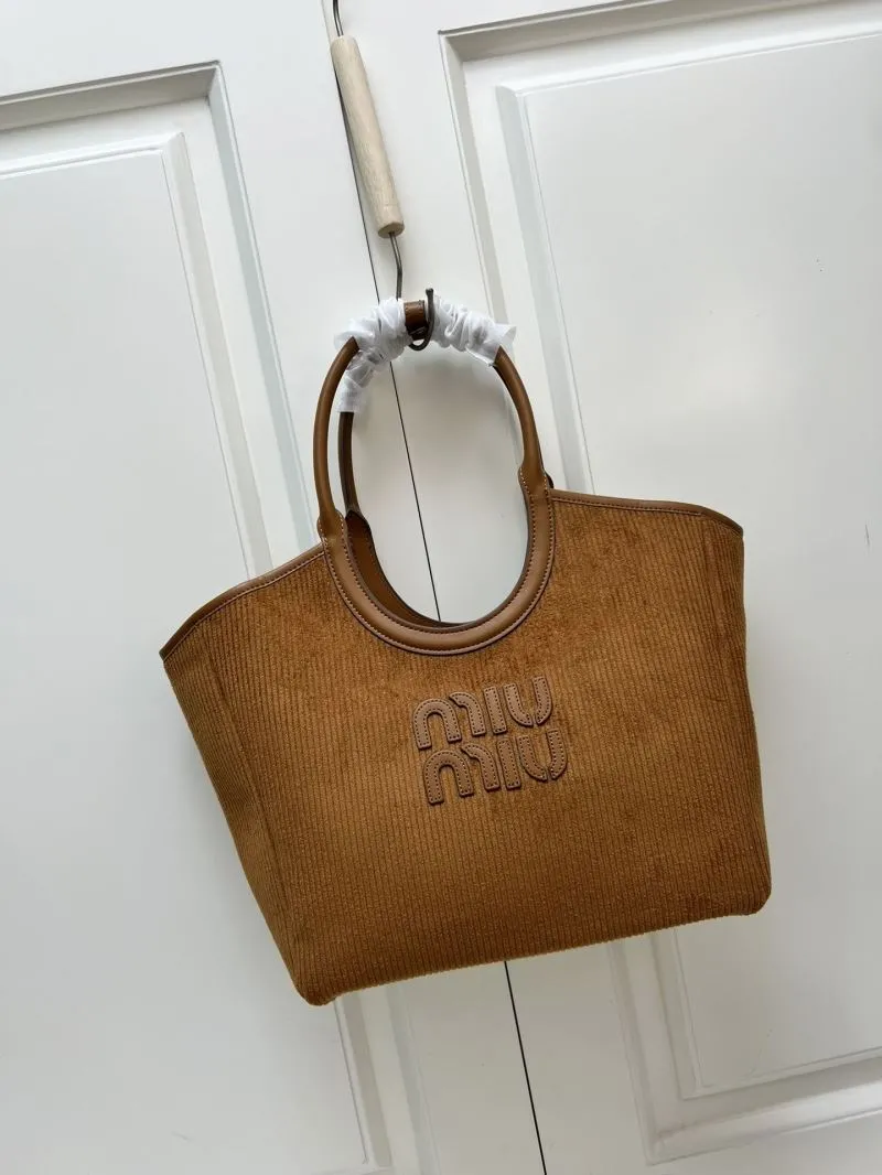 MIU MIU Brown Corduroy Top Handle Tote Bag 1072