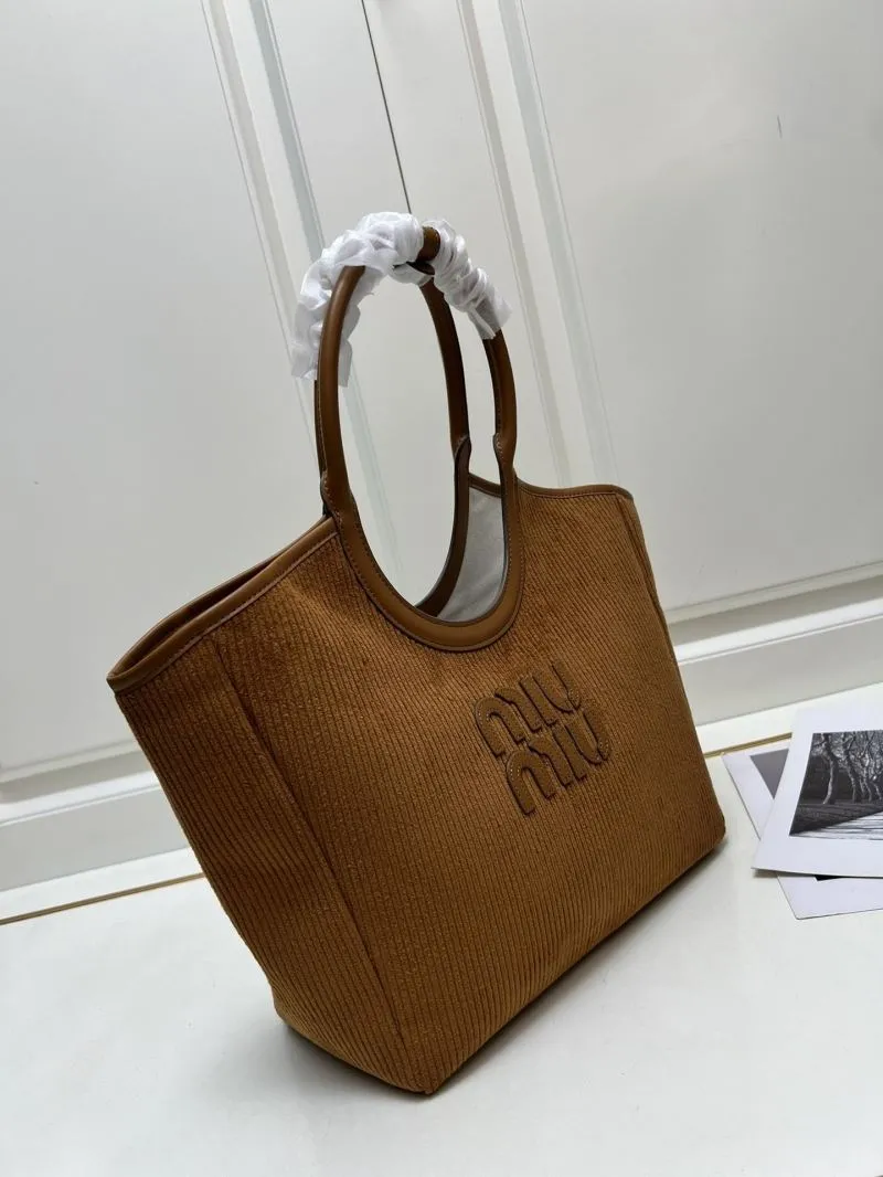 MIU MIU Brown Corduroy Top Handle Tote Bag 1072 - Image 4