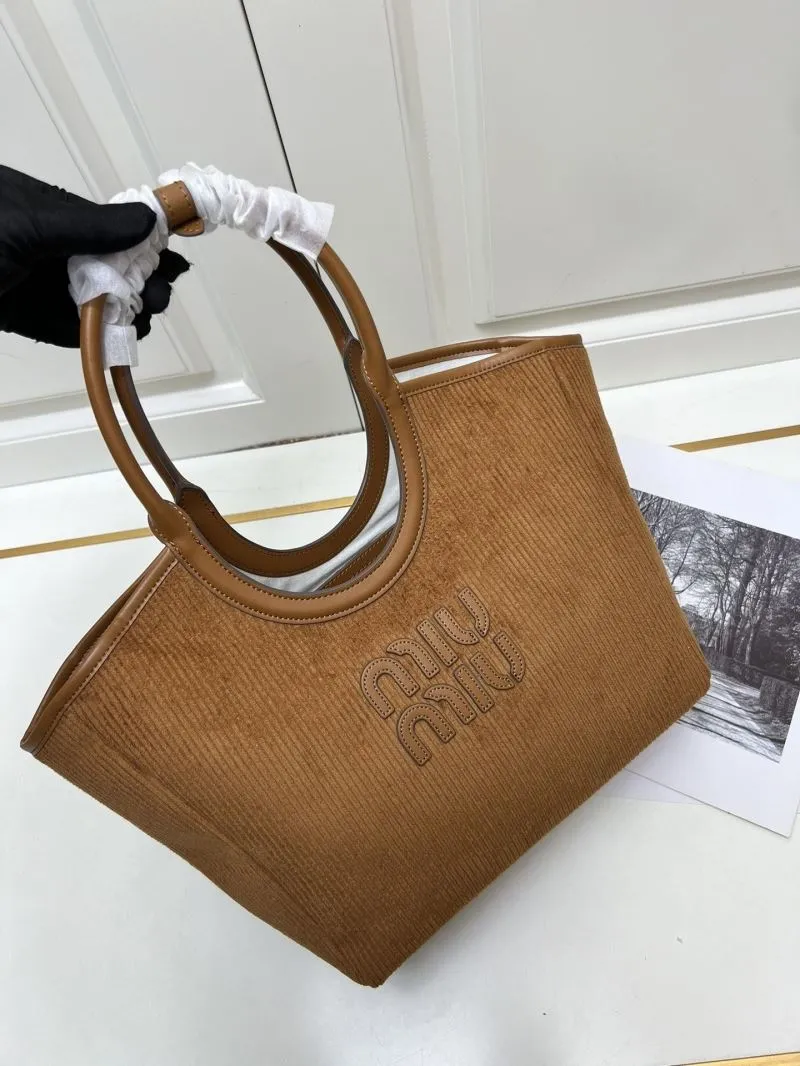 MIU MIU Brown Corduroy Top Handle Tote Bag 1072 - Image 5
