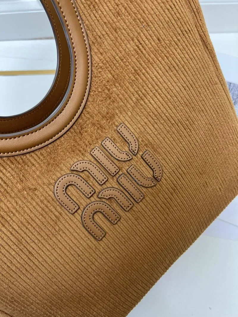 MIU MIU Brown Corduroy Top Handle Tote Bag 1072 - Image 6