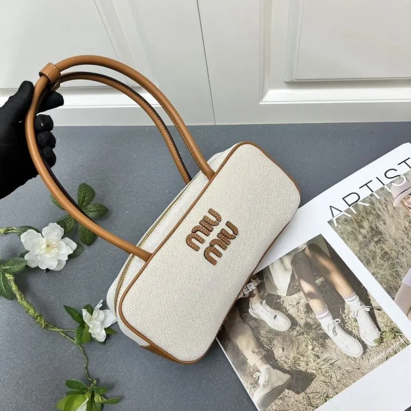 MIU MIU Beige Brown Top Handle Bag 3060 - Image 4