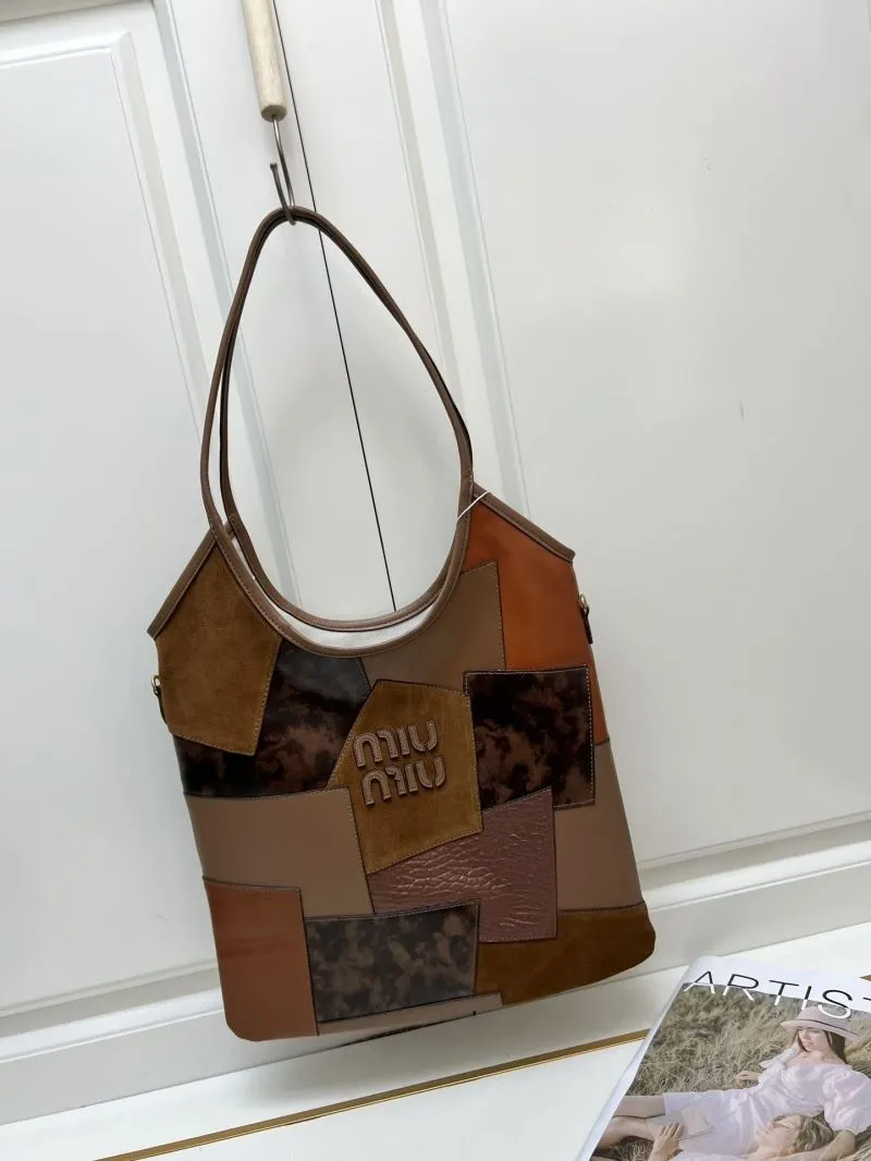MIU MIU Brown Patchwork Top Handle Bag