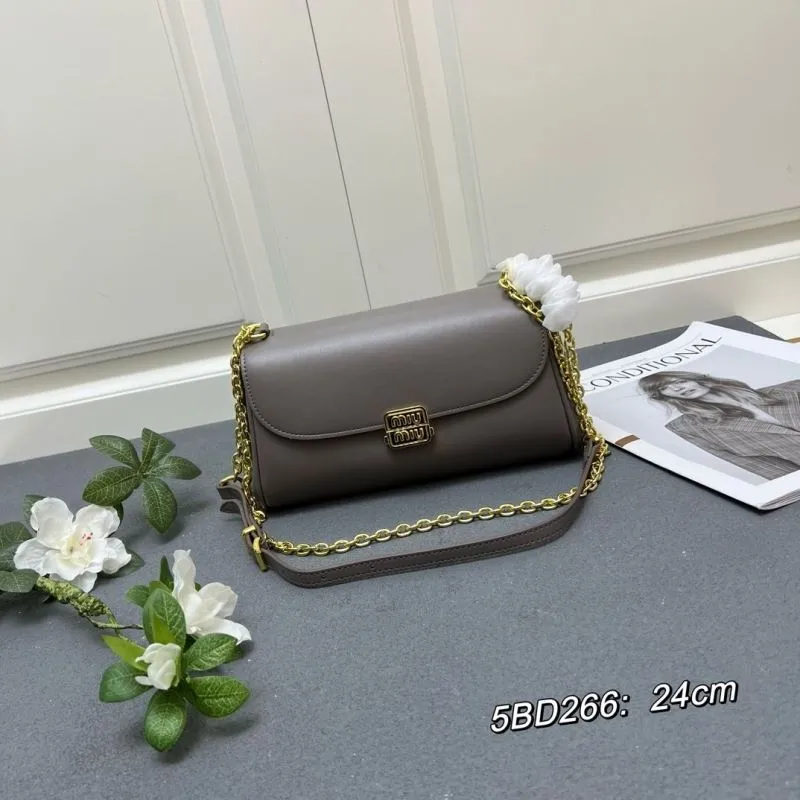 MIU MIU Gray Leather Top Handle Crossbody Bag 5BD266 24cm