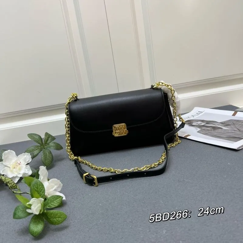 Miu Miu Black Leather Shoulder Bag 5BD266 24cm