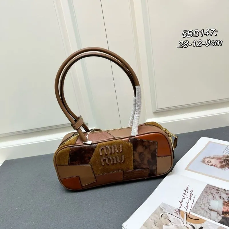 MIU MIU 5BB147 Brown Patchwork Top Handle Bag