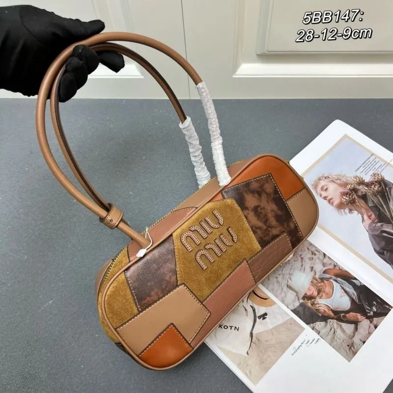 Alternative view of MIU MIU 5BB147 Brown Patchwork Top Handle Bag
