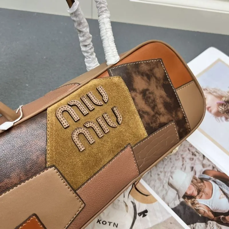 MIU MIU 5BB147 Brown Patchwork Top Handle Bag - Image 3