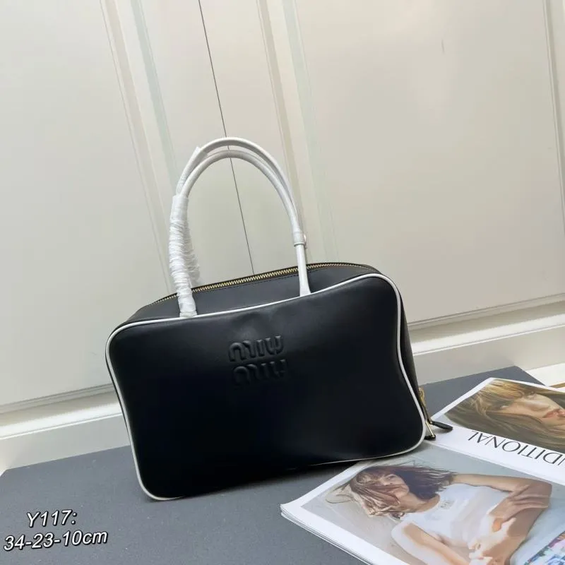 MIU MIU Black White Top Handle Bag 1084