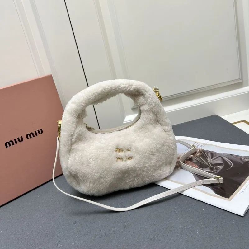 Miu Miu White Shearling Top Handle Crossbody Bag