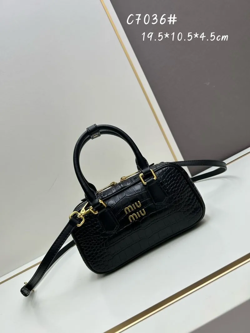 MIU MIU Black Crocodile Embossed Top Handle Crossbody Bag C7036