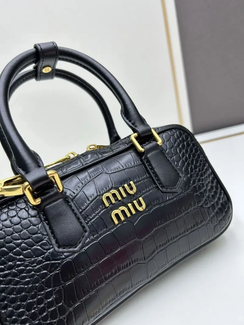 MIU MIU Black Crocodile Embossed Top Handle Crossbody Bag C7036 - Image 4