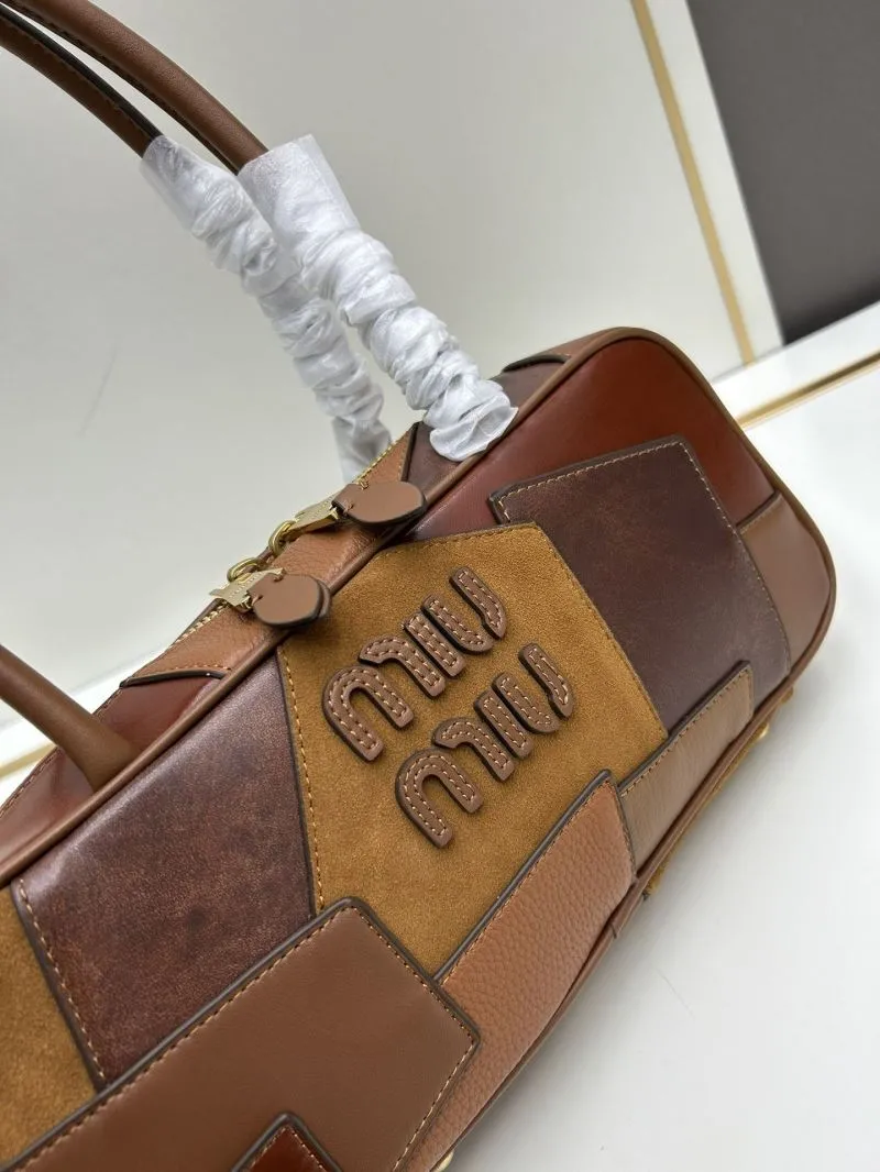MIU MIU Brown Patchwork Top Handle Bag 1110 - Image 4