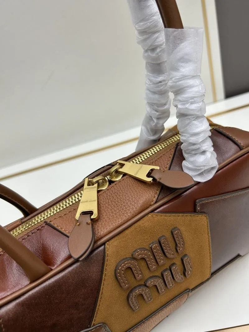 MIU MIU Brown Patchwork Top Handle Bag 1110 - Image 6