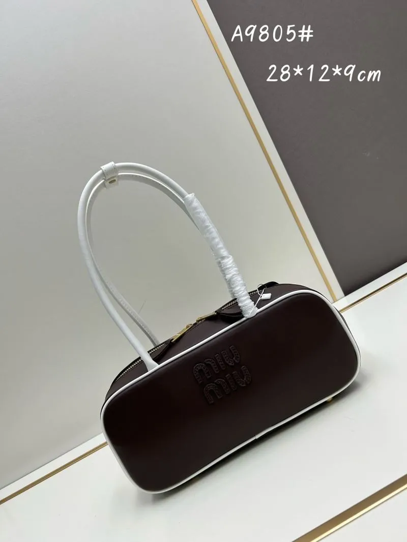 MIU MIU A9805 Brown White Top Handle Bag