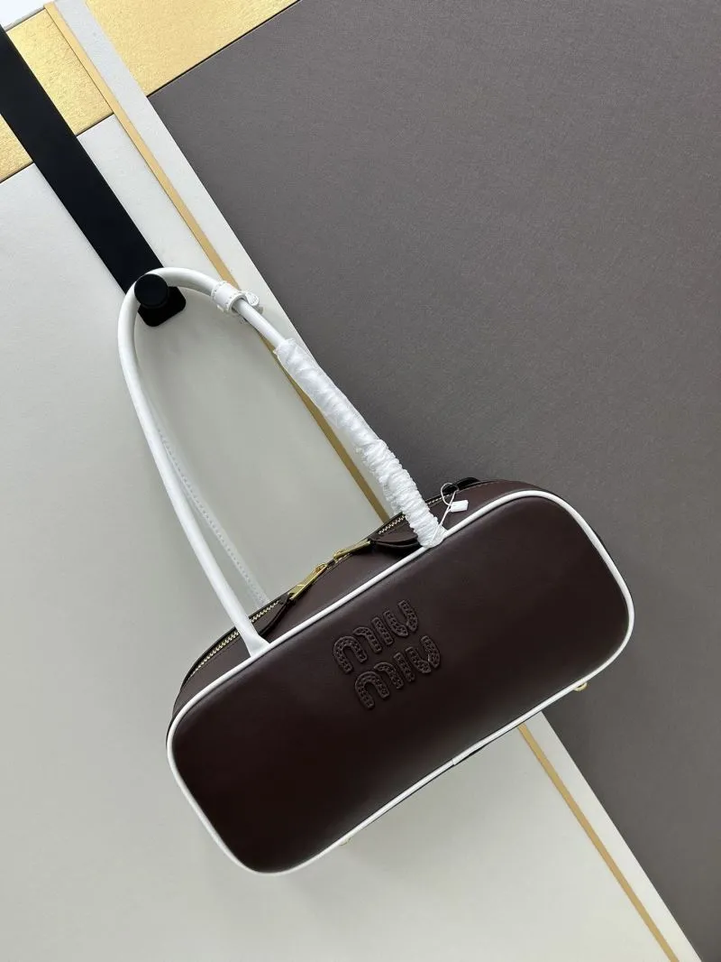 Alternative view of MIU MIU A9805 Brown White Top Handle Bag
