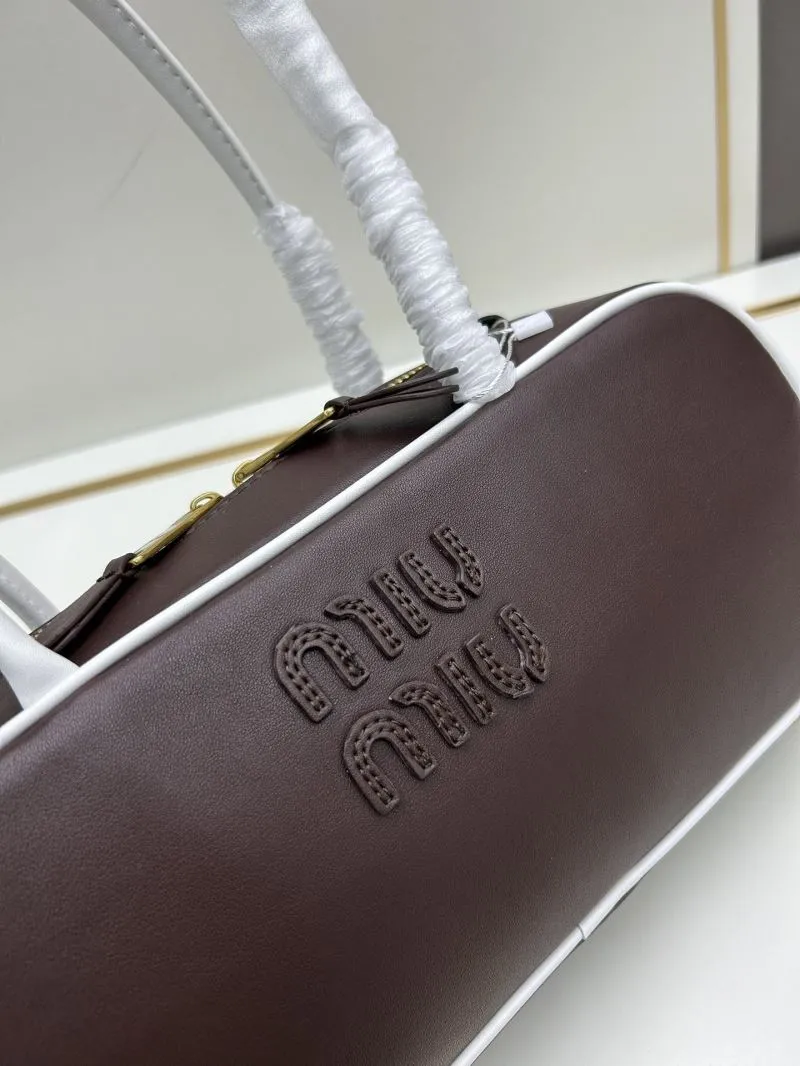 MIU MIU A9805 Brown White Top Handle Bag - Image 4