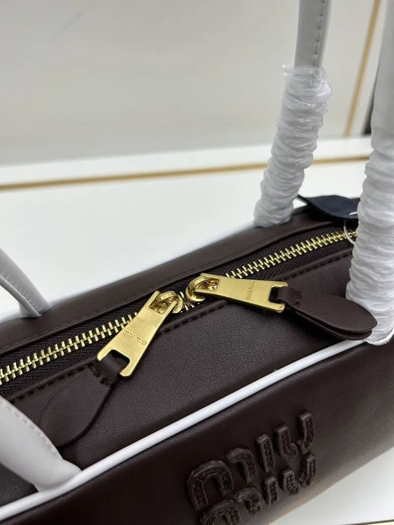 MIU MIU A9805 Brown White Top Handle Bag - Image 6
