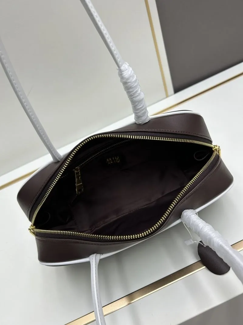 MIU MIU A9805 Brown White Top Handle Bag - Image 7