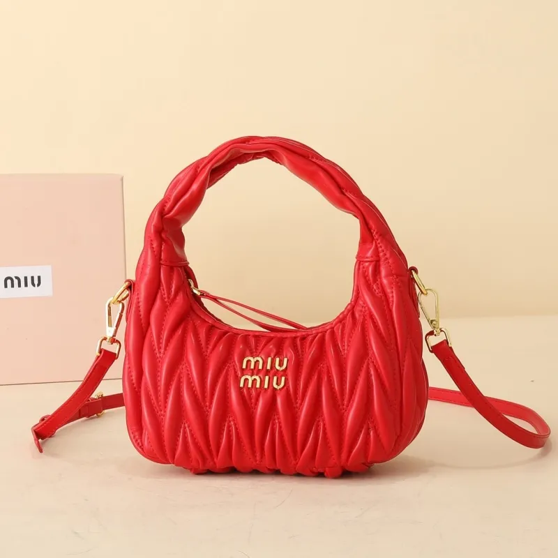 MIU MIU Red Ruched Top Handle Crossbody Bag