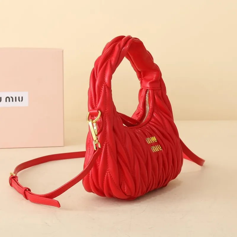 MIU MIU Red Ruched Top Handle Crossbody Bag - Image 3
