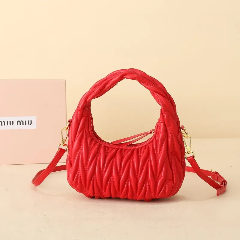 MIU MIU Red Ruched Top Handle Crossbody Bag - Image 5
