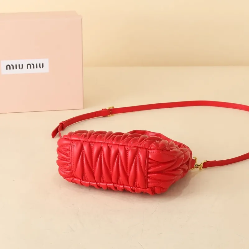 MIU MIU Red Ruched Top Handle Crossbody Bag - Image 6