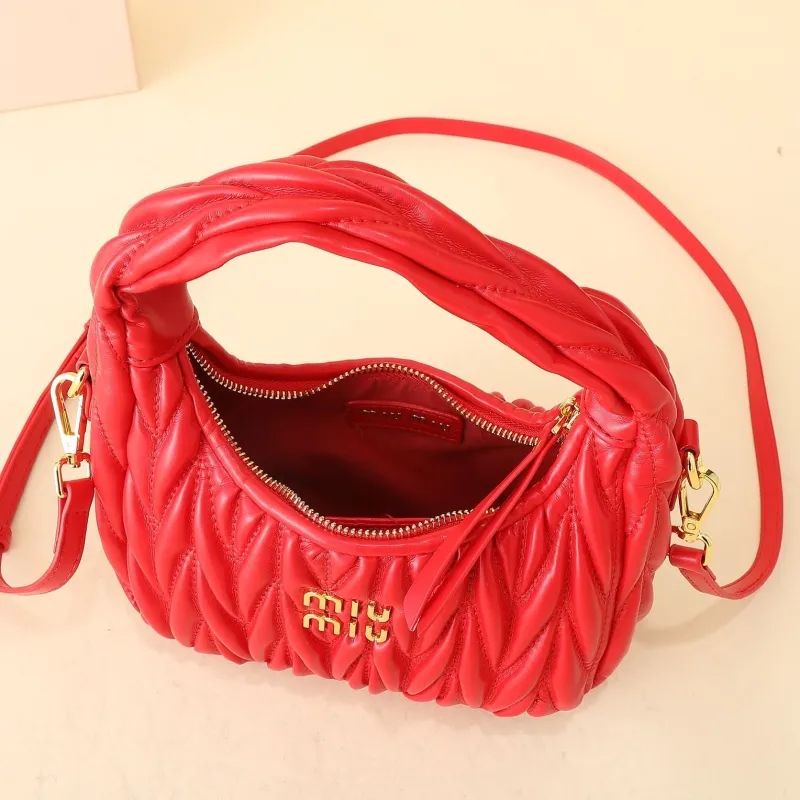 MIU MIU Red Ruched Top Handle Crossbody Bag - Image 7