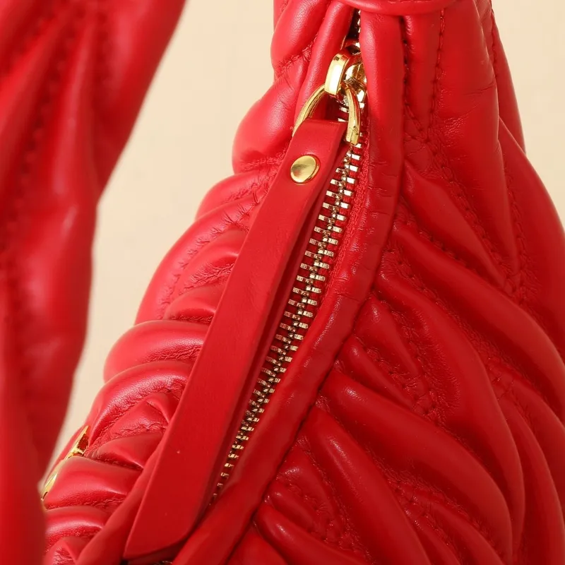 MIU MIU Red Ruched Top Handle Crossbody Bag - Image 9