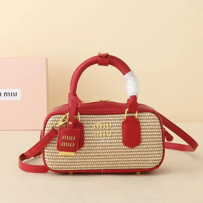MIU MIU Red Straw Top Handle Bag 1142