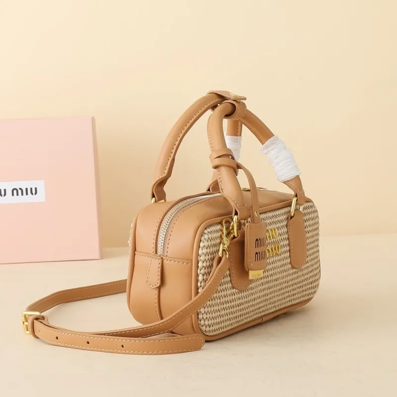 Alternative view of MIU MIU Beige Woven Top Handle Crossbody Bag