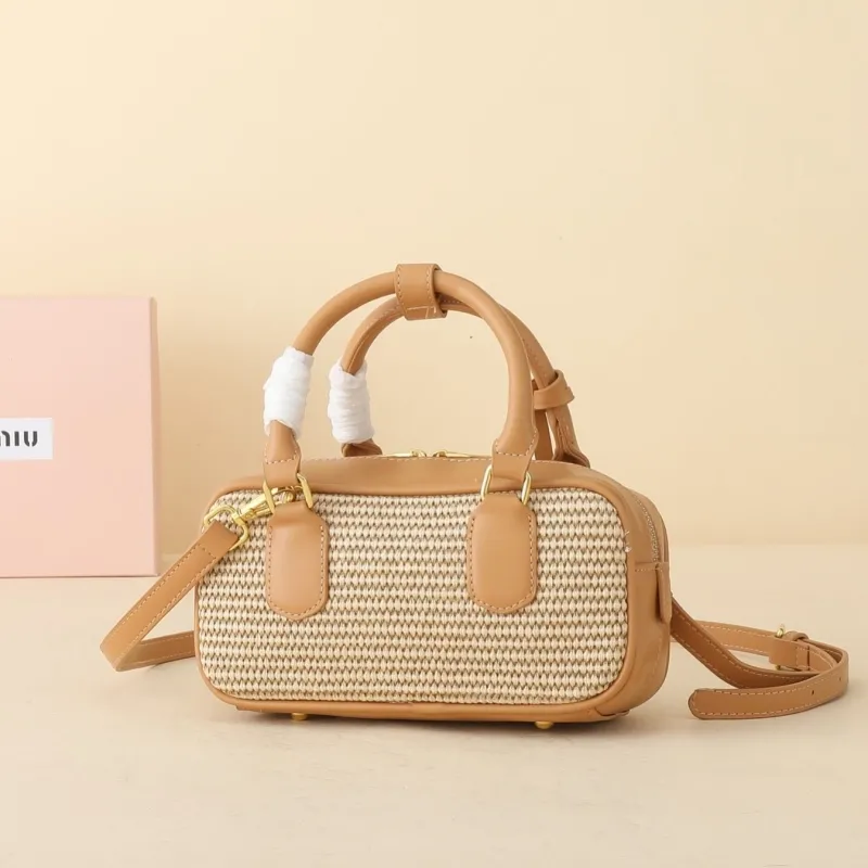 MIU MIU Beige Woven Top Handle Crossbody Bag - Image 3