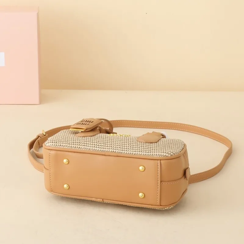 MIU MIU Beige Woven Top Handle Crossbody Bag - Image 4