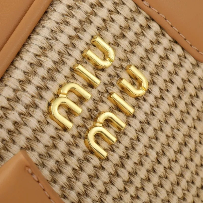 MIU MIU Beige Woven Top Handle Crossbody Bag - Image 5