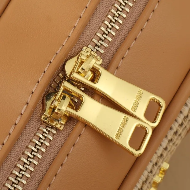 MIU MIU Beige Woven Top Handle Crossbody Bag - Image 6