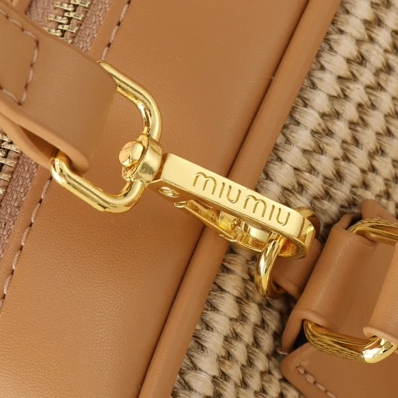 MIU MIU Beige Woven Top Handle Crossbody Bag - Image 7