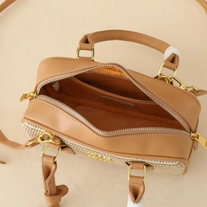 MIU MIU Beige Woven Top Handle Crossbody Bag - Image 8