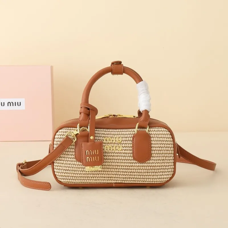 MIU MIU Brown Woven Top Handle Crossbody Bag