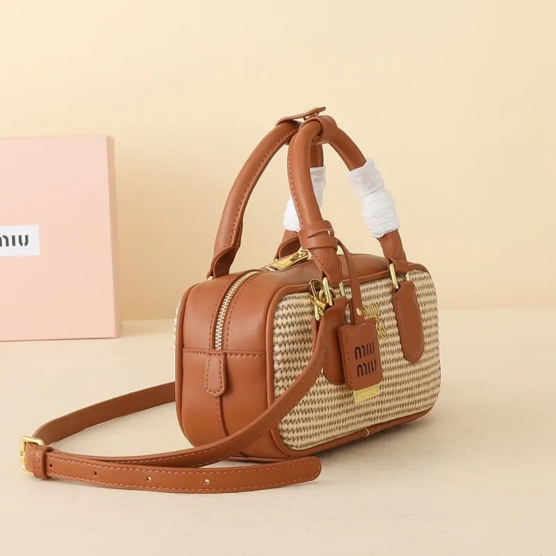 Alternative view of MIU MIU Brown Woven Top Handle Crossbody Bag