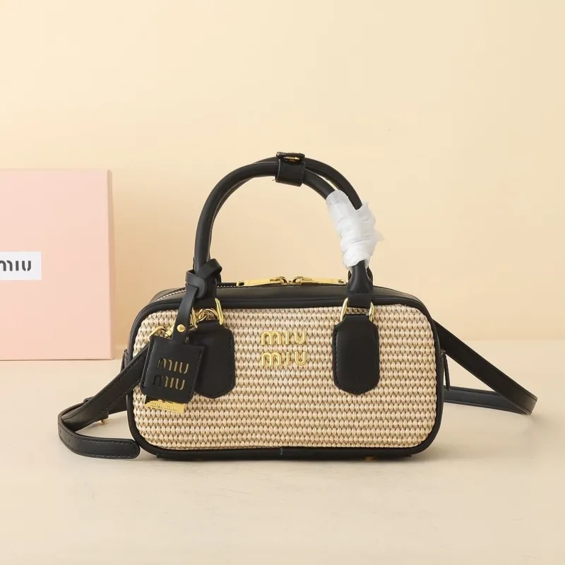 MIU MIU Beige Black Top Handle Crossbody Bag 1145