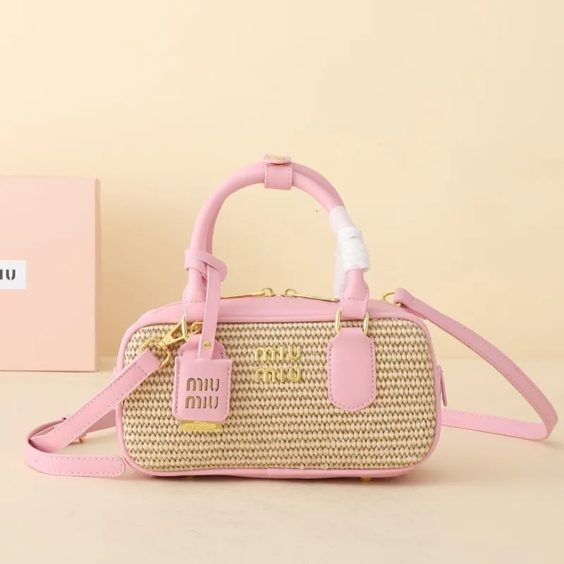 MIU MIU Pink Woven Top Handle Crossbody Bag 1146
