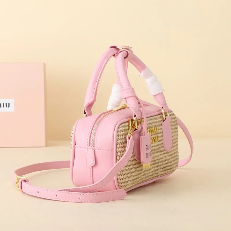 Alternative view of MIU MIU Pink Woven Top Handle Crossbody Bag 1146