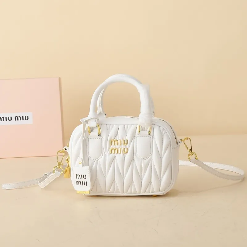 Miu Miu White Quilted Top Handle Crossbody Bag