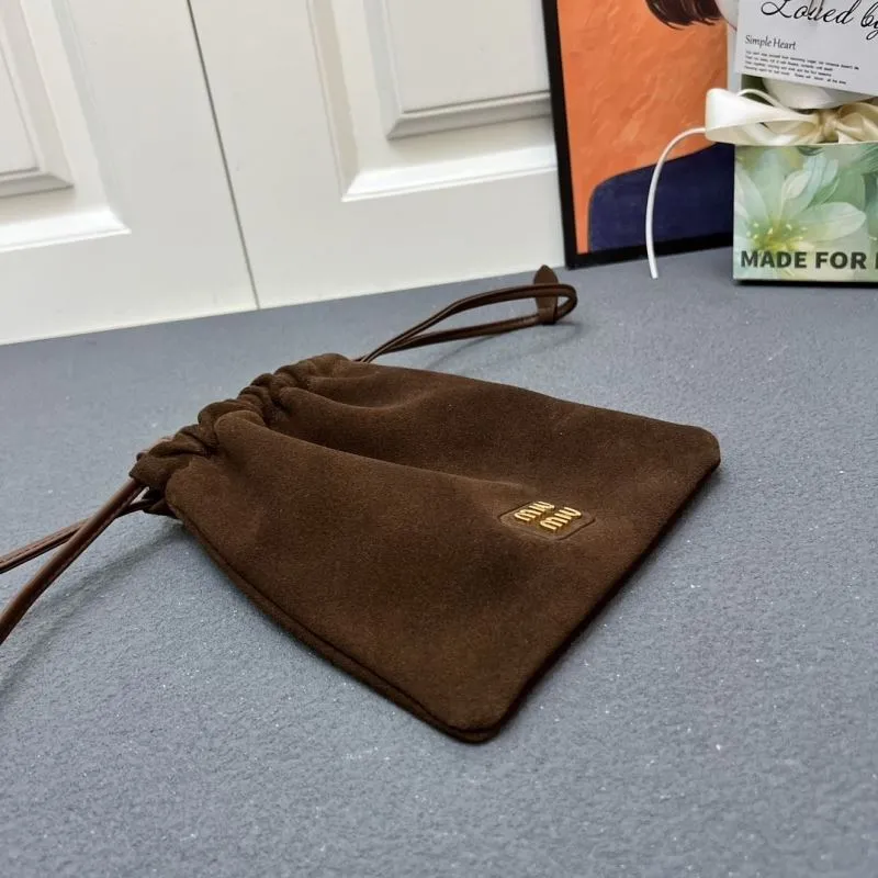 Miu Miu Brown Suede Small Drawstring Pouch 5BG010 - Image 4