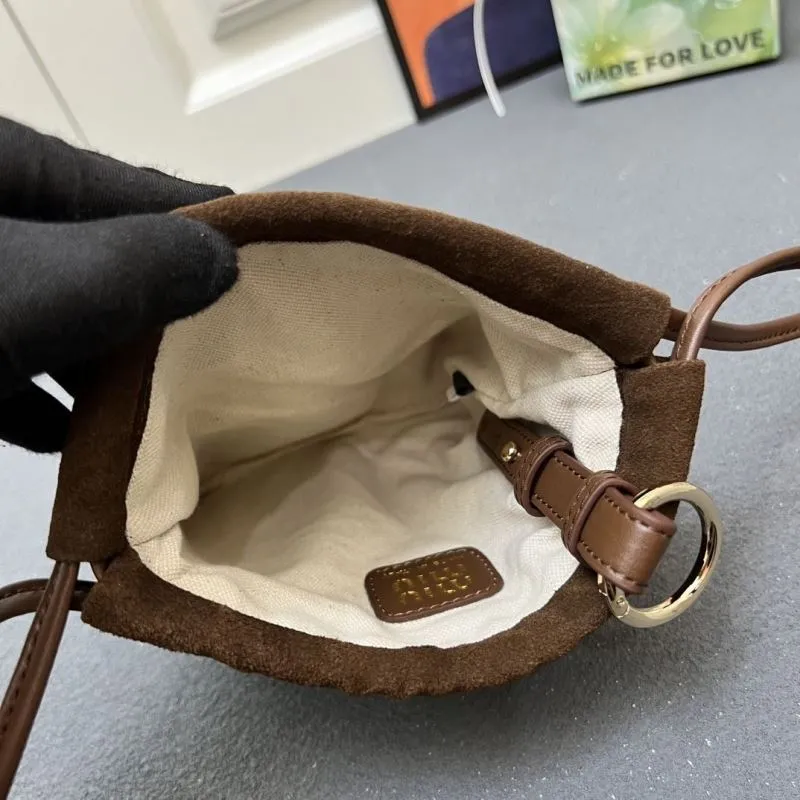 Miu Miu Brown Suede Small Drawstring Pouch 5BG010 - Image 5